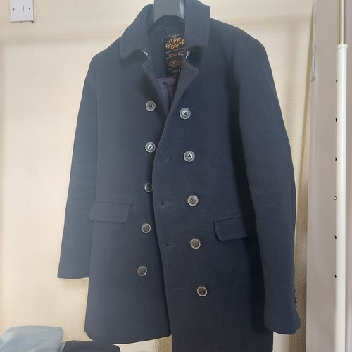 Superdry black pea coat - pea, size